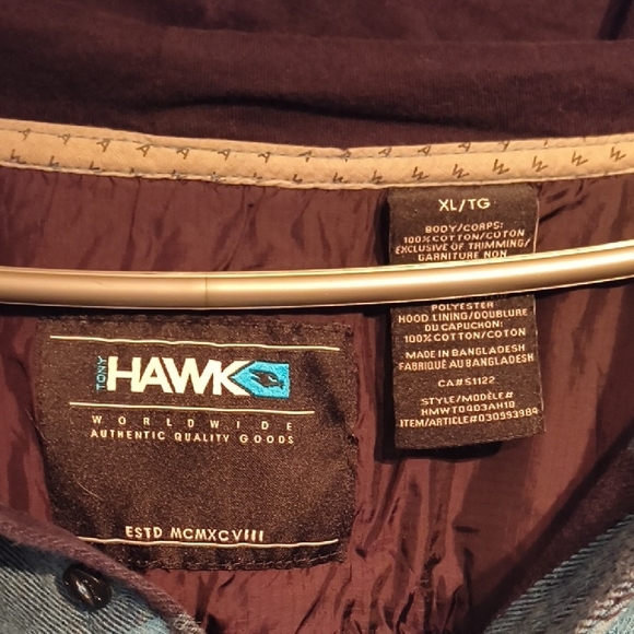 Tony Hawk Skateboarding Blue Flannel Plaid Button Down Jacket Shacket - Picture 2 of 10